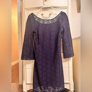 Lilly Pulitzer Navy Blue Eyelet Cocktail Dress (Size Medium)